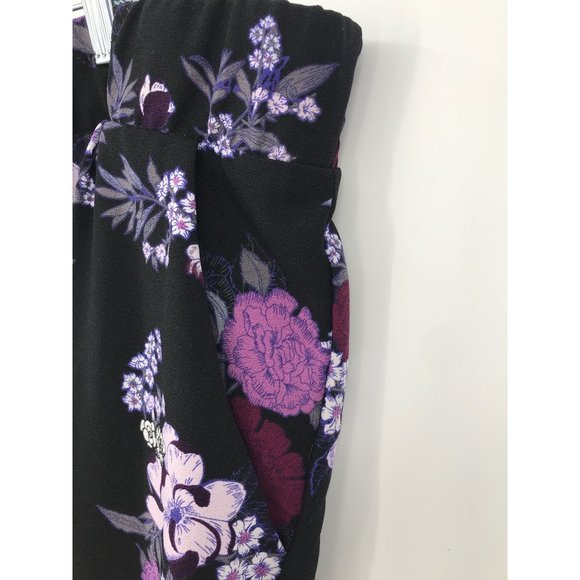 Torrid Black and Purple Floral Wide Leg Pants - Picture 2 of 4